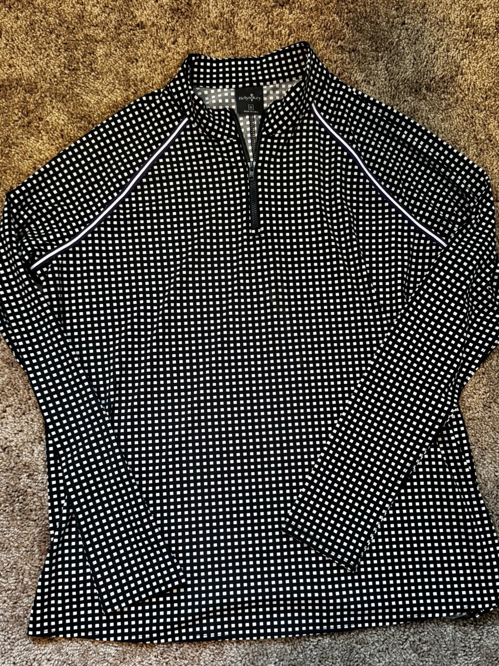 Belyn Key Women’s XL Black/White Geometric Stretch 1/4 Zip Mock Neck Golf Top
